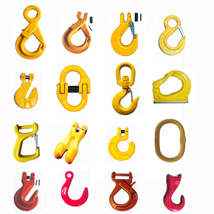 Chain hooks and webbing hooks and fittings